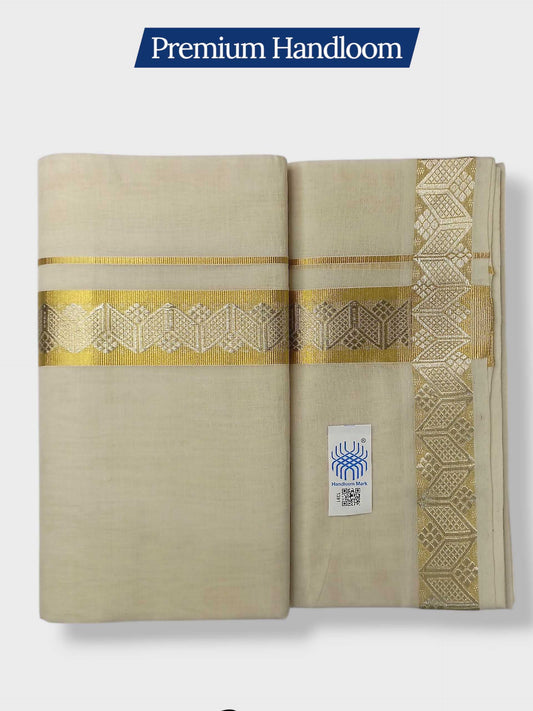 Premium Wedding Handloom Balaramapuram Unaakupaavu Kasavu Mundu for Men
