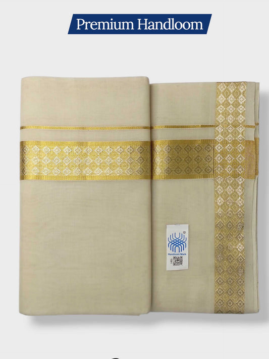 Premium Wedding Handloom Balaramapuram Unaakupaavu Kasavu Mundu for Men