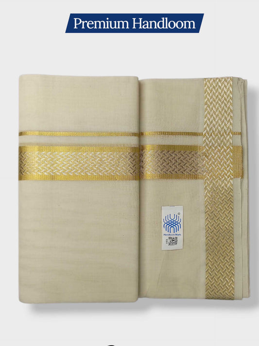 Premium Wedding Handloom Balaramapuram Unaakupaavu Kasavu Mundu for Men