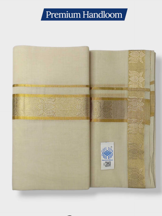 Premium Wedding Handloom Balaramapuram Unaakupaavu Kasavu Mundu for Men