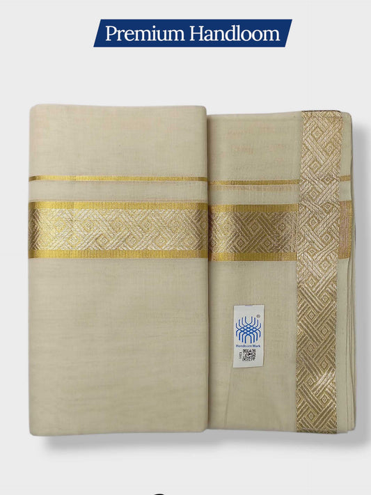 Premium Wedding Handloom Balaramapuram Unaakupaavu Kasavu Mundu for Men