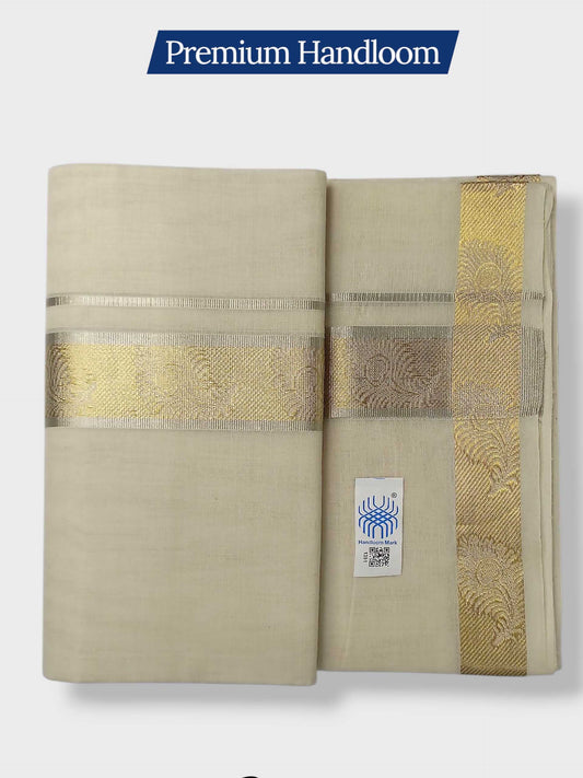 Premium Wedding Handloom Balaramapuram Unaakupaavu Kasavu Mundu for Men