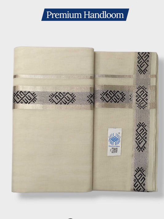 Premium Wedding Handloom Balaramapuram Unaakupaavu Kasavu Mundu for Men