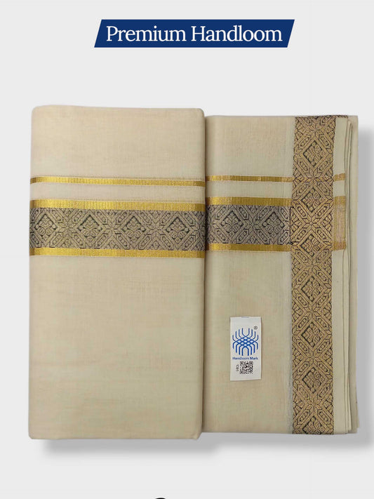 Premium Wedding Handloom Balaramapuram Unaakupaavu Kasavu Mundu for Men