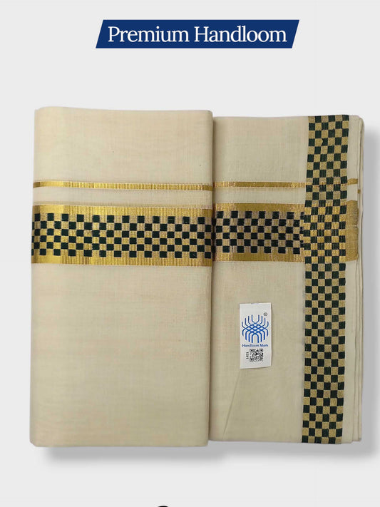 Premium Wedding Handloom Balaramapuram Unaakupaavu Kasavu Mundu for Men