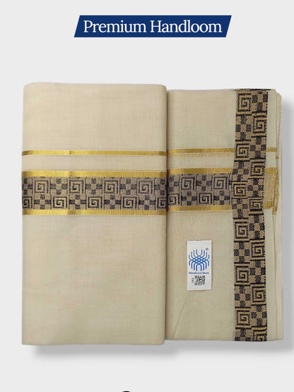 Premium Wedding Handloom Balaramapuram Unaakupaavu Kasavu Mundu for Men