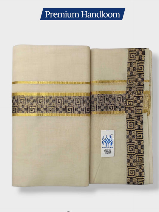 Premium Wedding Handloom Balaramapuram Unaakupaavu Kasavu Mundu for Men