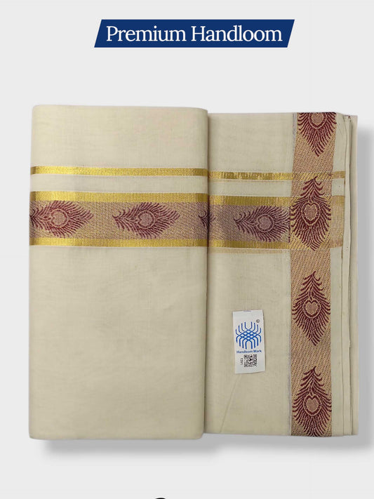 Premium Wedding Handloom Balaramapuram Unaakupaavu Kasavu Mundu for Men