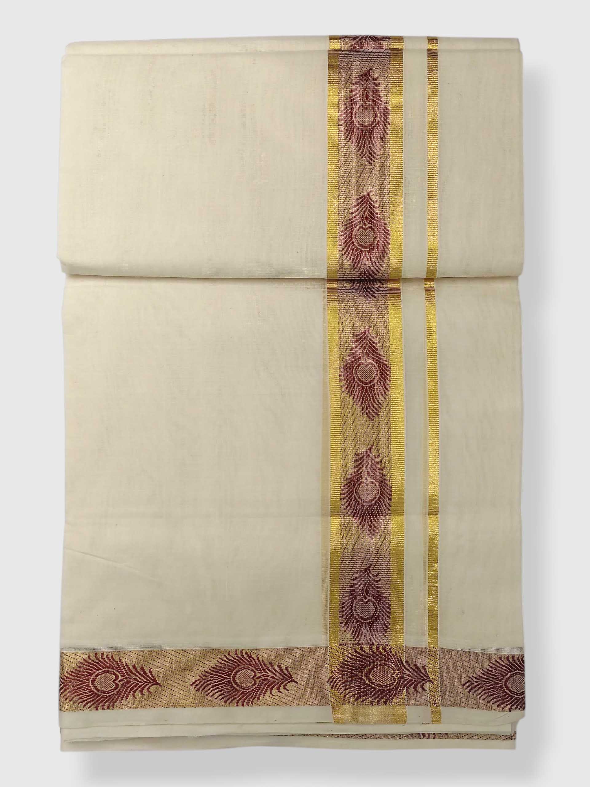 Premium Wedding Handloom Balaramapuram Unaakupaavu Kasavu Mundu for Men