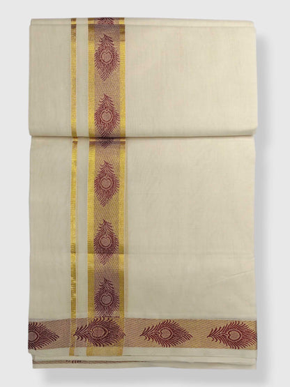 Premium Wedding Handloom Balaramapuram Unaakupaavu Kasavu Mundu for Men