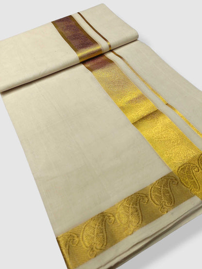 Premium Wedding Handloom Balaramapuram Unaakupaavu Kasavu Mundu for Men