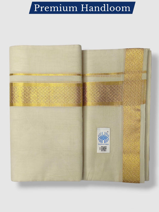 Premium Wedding Handloom Balaramapuram Unaakupaavu Kasavu Mundu for Men