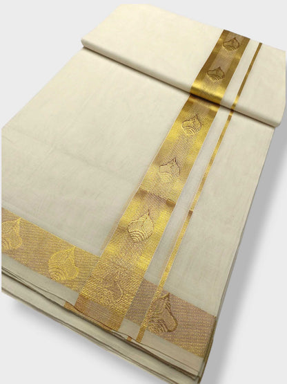 Premium Wedding Handloom Balaramapuram Unaakupaavu Kasavu Mundu for Men