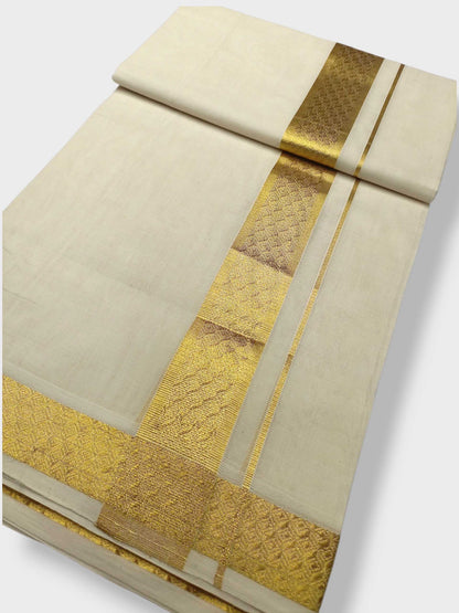 Premium Wedding Handloom Balaramapuram Unaakupaavu Kasavu Mundu for Men