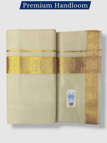 Premium Wedding Handloom Balaramapuram Unaakupaavu Kasavu Mundu for Men