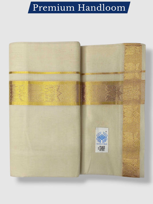 Premium Wedding Handloom Balaramapuram Unaakupaavu Kasavu Mundu for Men