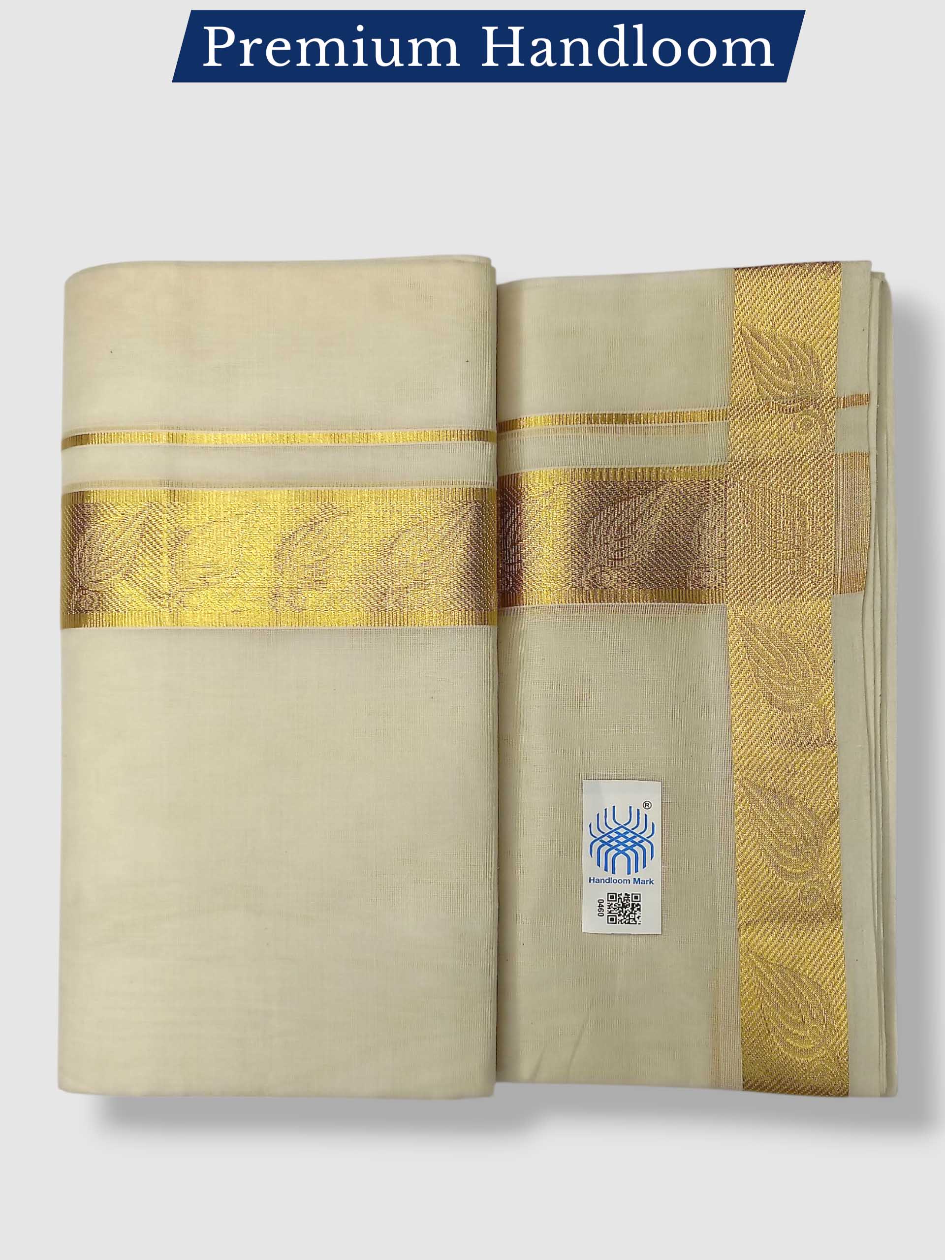 Premium Wedding Handloom Balaramapuram Unaakupaavu Kasavu Mundu for Men