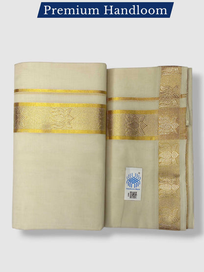 Premium Wedding Handloom Balaramapuram Unaakupaavu Kasavu Mundu for Men