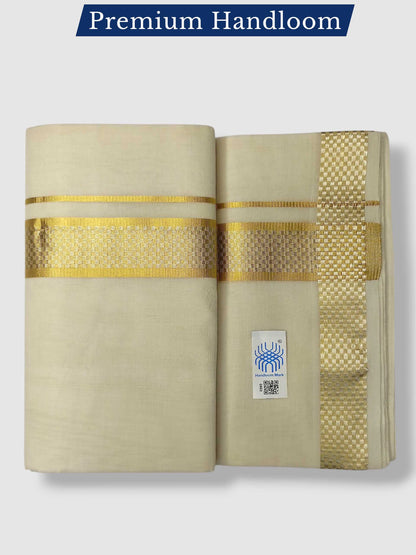 Premium Wedding Handloom Balaramapuram Unaakupaavu Kasavu Mundu for Men