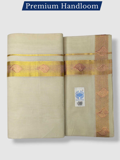 Premium Wedding Handloom Balaramapuram Unaakupaavu Kasavu Mundu for Men