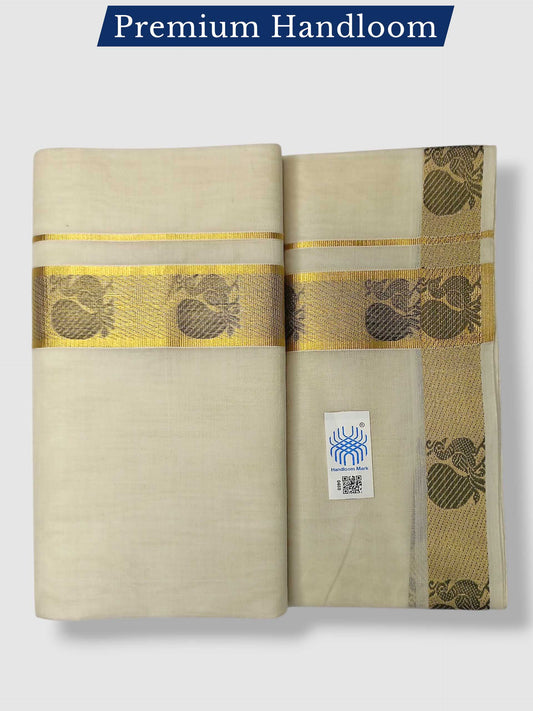 Premium Wedding Handloom Balaramapuram Unaakupaavu Kasavu Mundu for Men