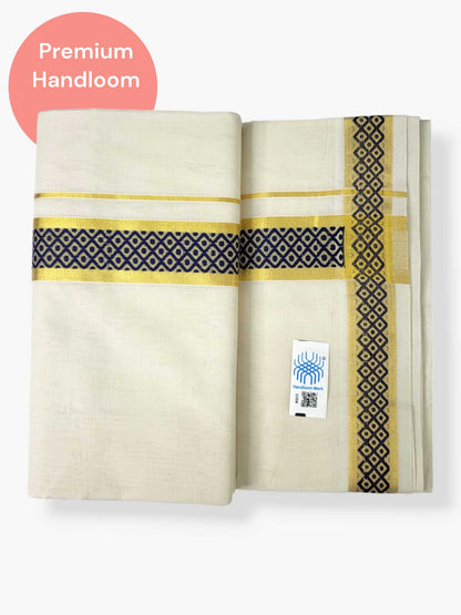 Premium Wedding Handloom Balaramapuram Unaakupaavu Kasavu Mundu for Men