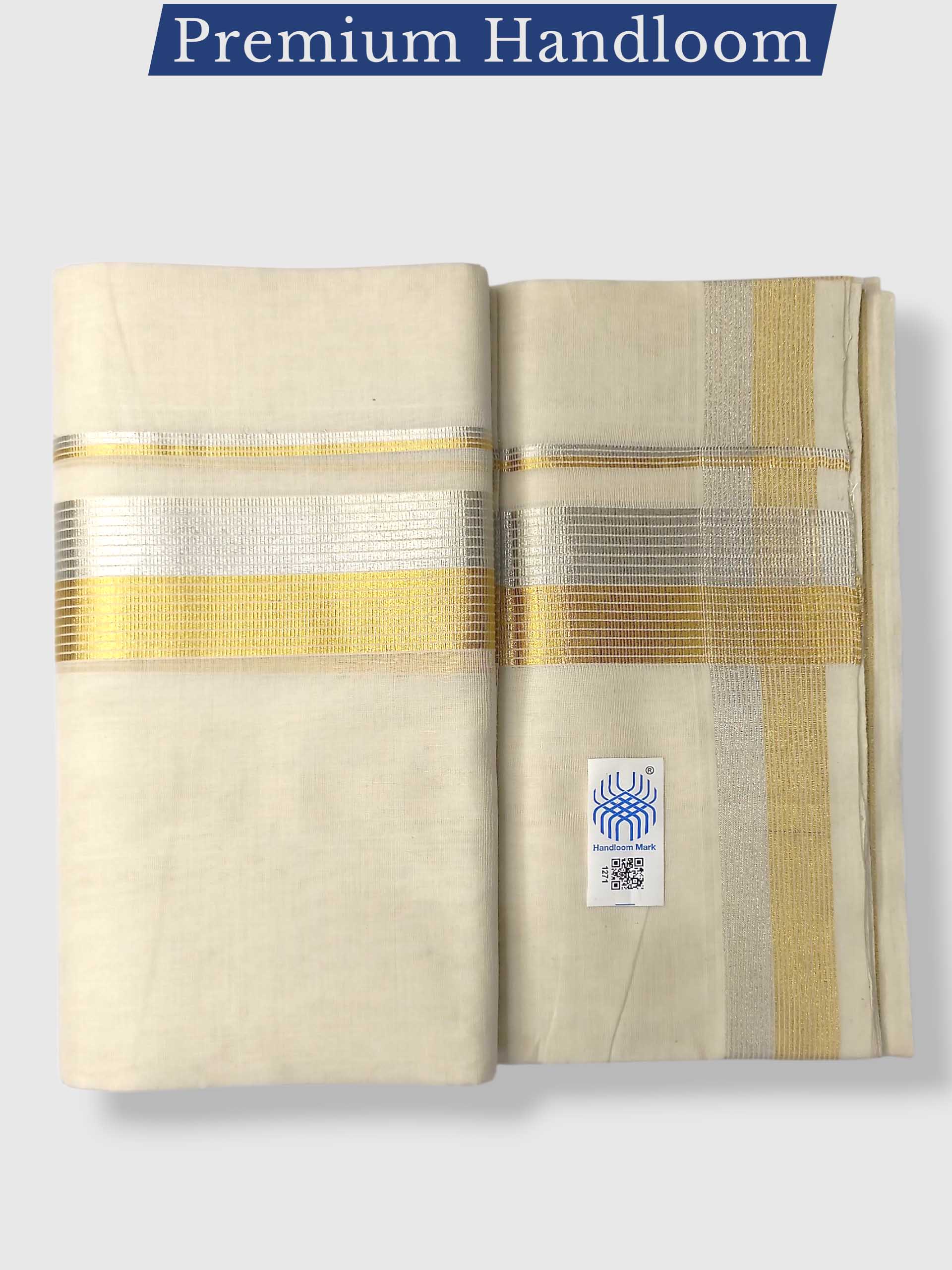 Premium Wedding Handloom Balaramapuram Unaakupaavu Kasavu Mundu for Men