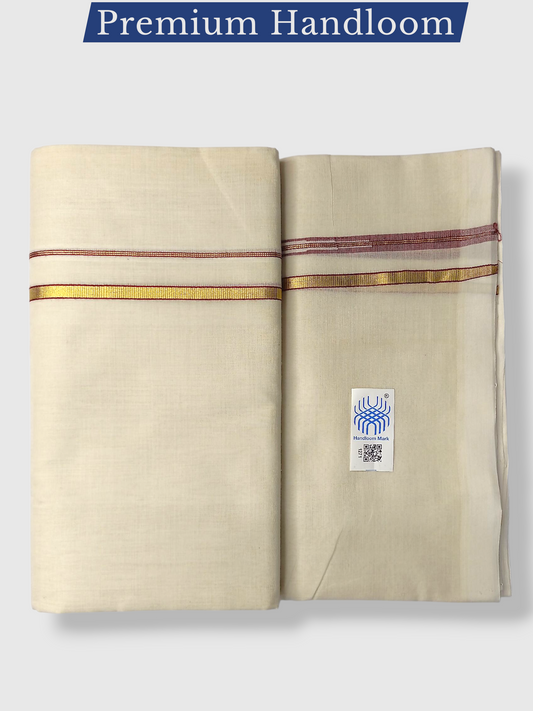 Premium Wedding Handloom Balaramapuram Unaakupaavu Kasavu Mundu for Men