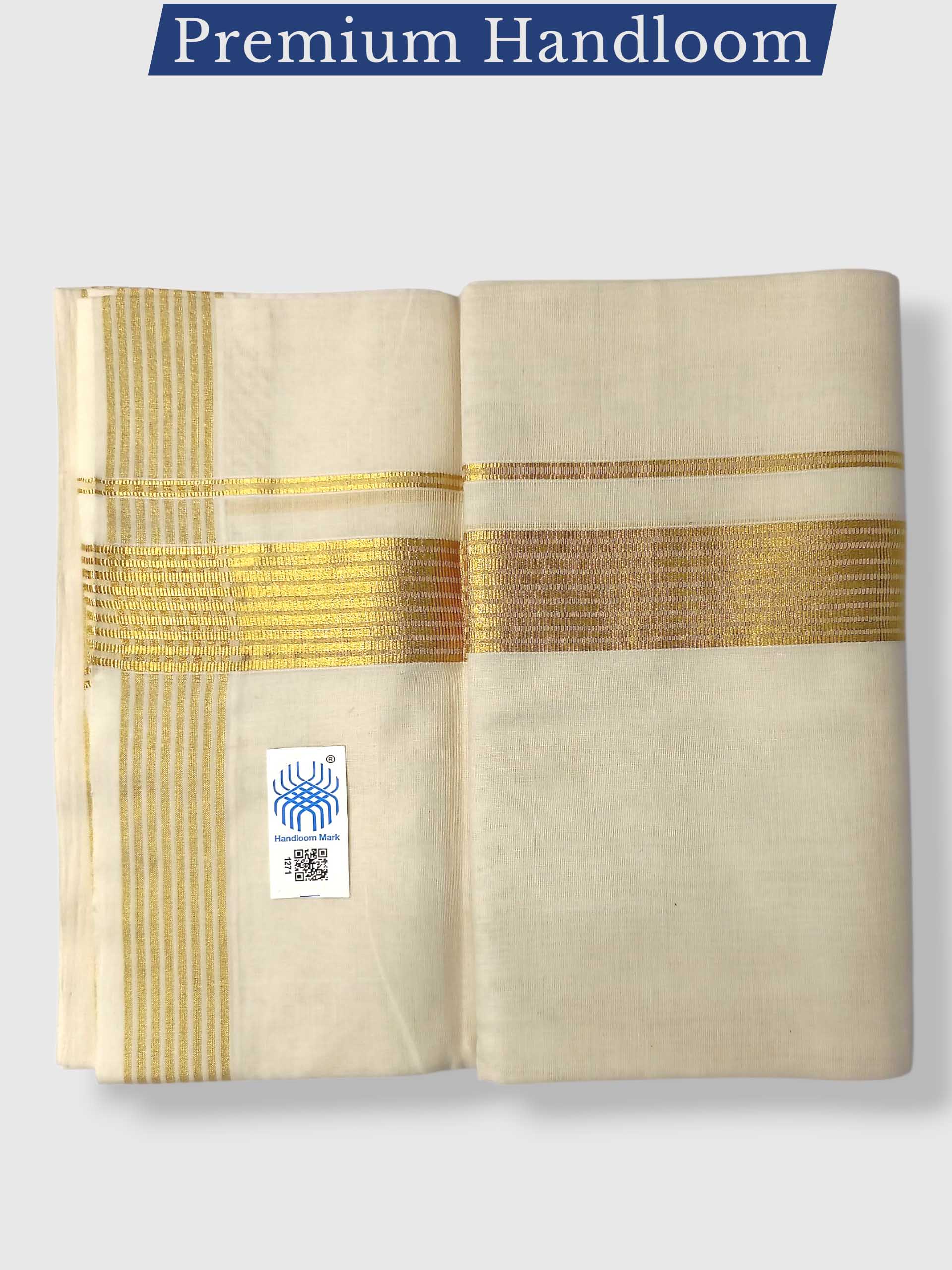 Premium Wedding Handloom Balaramapuram Unaakupaavu Kasavu Mundu for Men