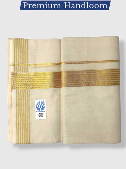 Premium Wedding Handloom Balaramapuram Unaakupaavu Kasavu Mundu for Men