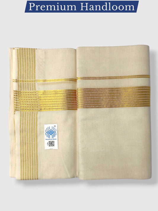 Premium Wedding Handloom Balaramapuram Unaakupaavu Kasavu Mundu for Men