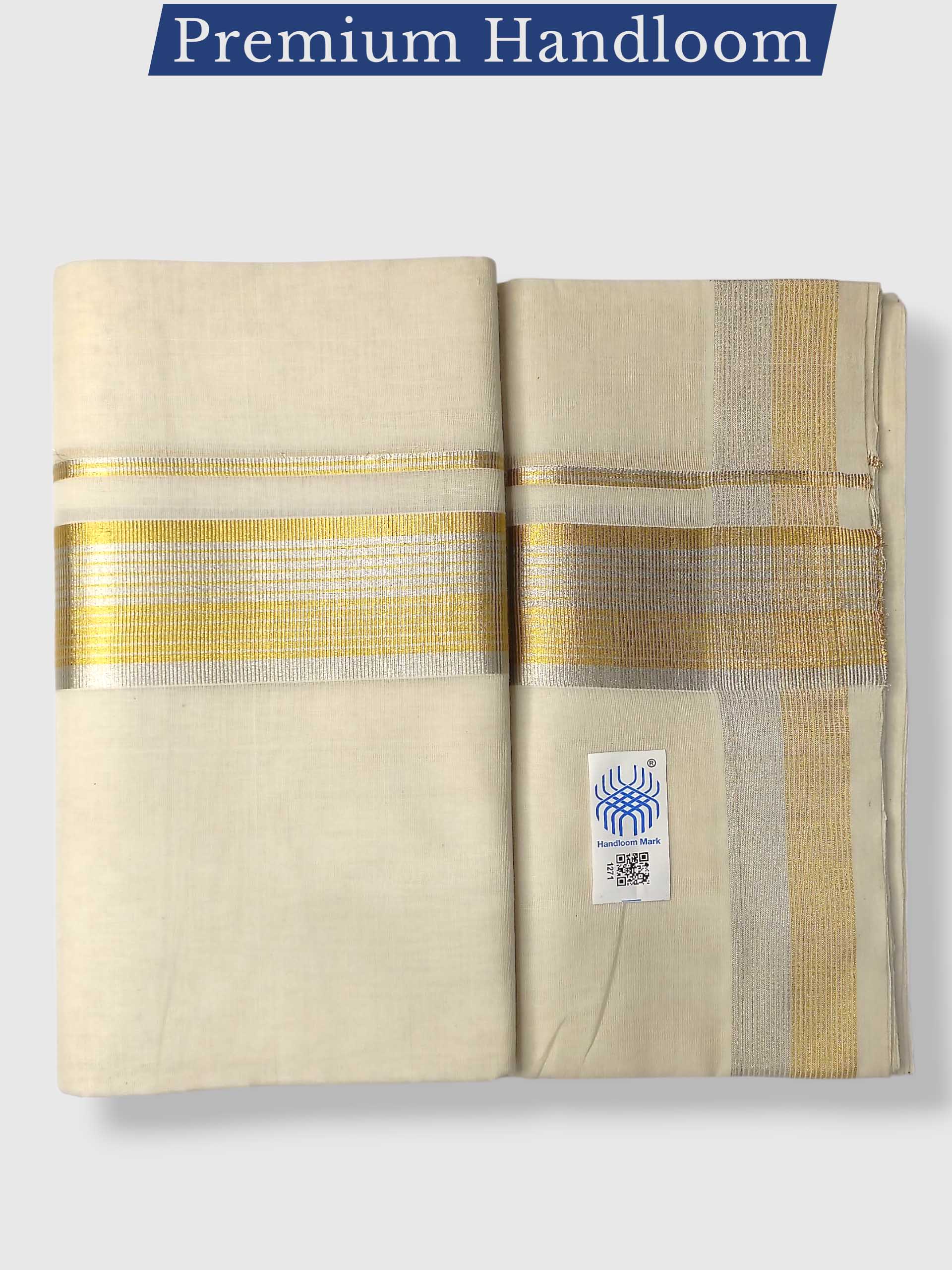 Premium Wedding Handloom Balaramapuram Unaakupaavu Kasavu Mundu for Men