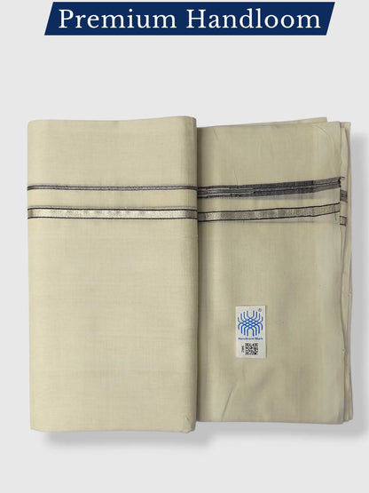 Premium Wedding Handloom Balaramapuram Unaakupaavu Kasavu Mundu for Men