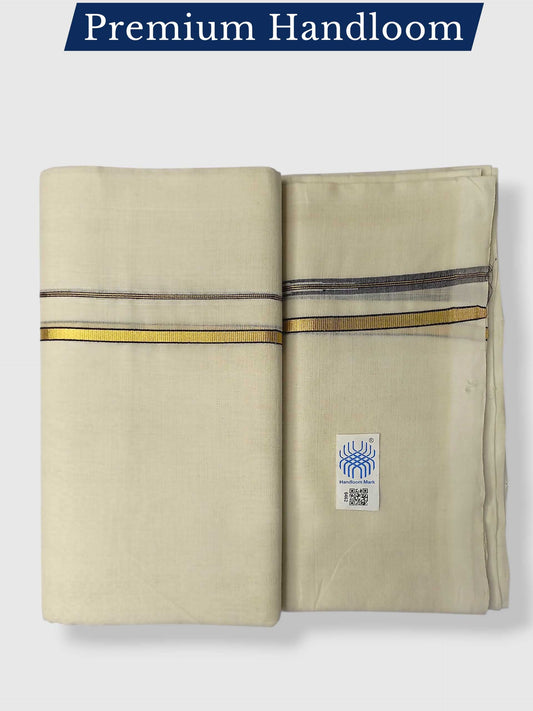 Premium Wedding Handloom Balaramapuram Unaakupaavu Kasavu Mundu for Men
