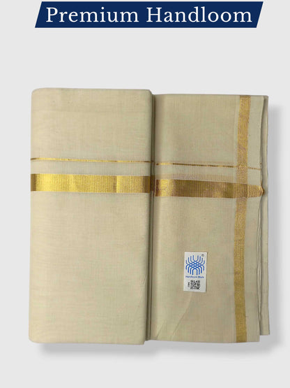 Premium Wedding Handloom Balaramapuram Unaakupaavu Kasavu Mundu for Men