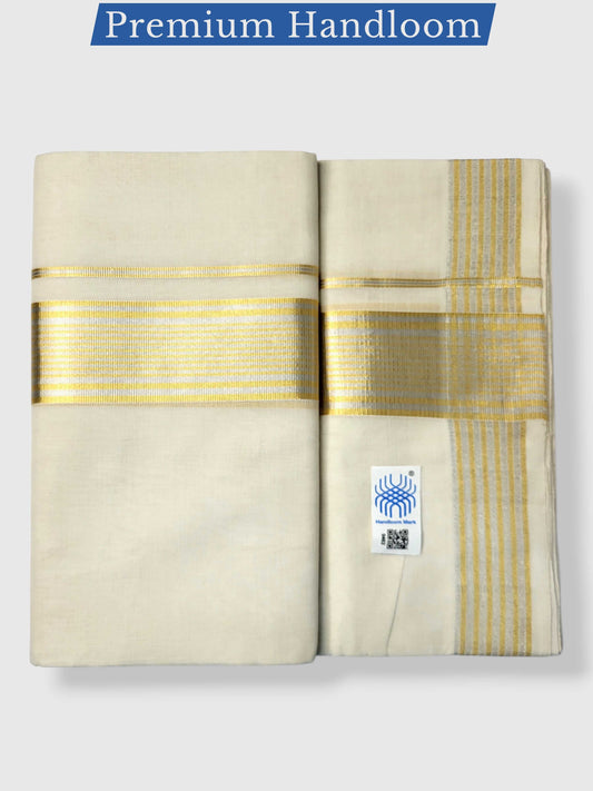 Premium Wedding Handloom Balaramapuram Unaakupaavu Kasavu Mundu for Men