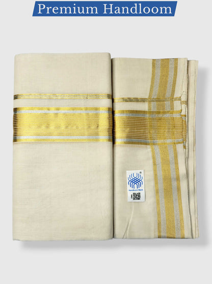 Premium Wedding Handloom Balaramapuram Unaakupaavu Kasavu Mundu for Men