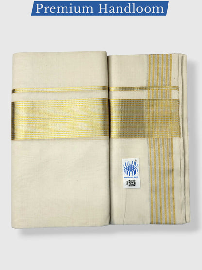 Premium Wedding Handloom Balaramapuram Unaakupaavu Kasavu Mundu for Men