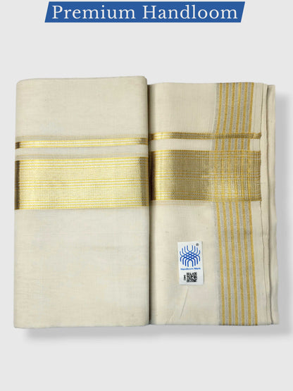 Premium Wedding Handloom Balaramapuram Unaakupaavu Kasavu Mundu for Men