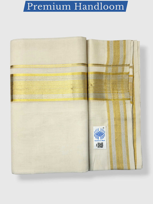 Premium Wedding Handloom Balaramapuram Unaakupaavu Kasavu Mundu for Men