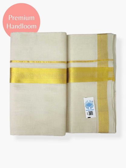 Premium Wedding Handloom Balaramapuram Unaakupaavu Kasavu Mundu for Men