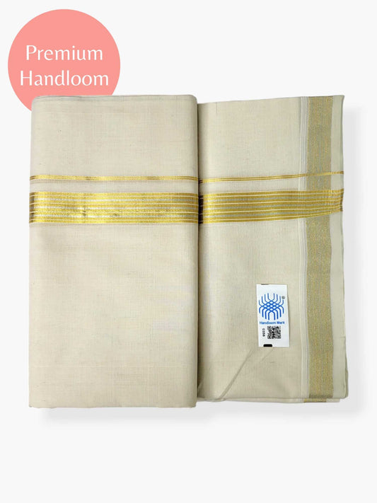 Premium Wedding Handloom Balaramapuram Unaakupaavu Kasavu Mundu for Men