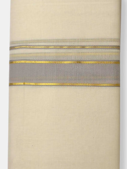 Balaramapuram Handloom Double Mundu Pure Cotton with Gray Border