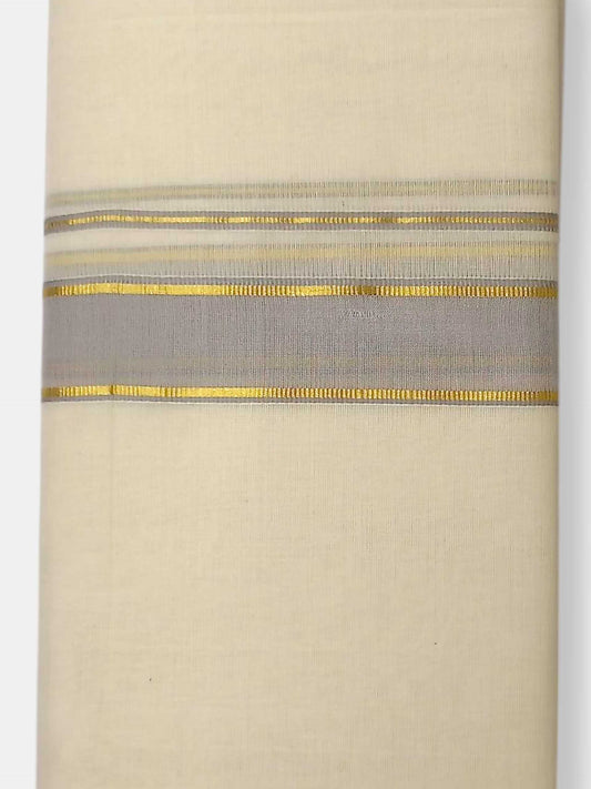 Balaramapuram Handloom Double Mundu Pure Cotton with Gray Border