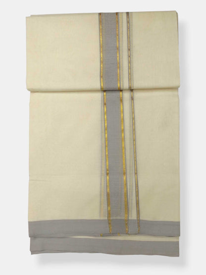 Balaramapuram Handloom Double Mundu Pure Cotton with Gray Border