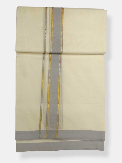 Balaramapuram Handloom Double Mundu Pure Cotton with Gray Border