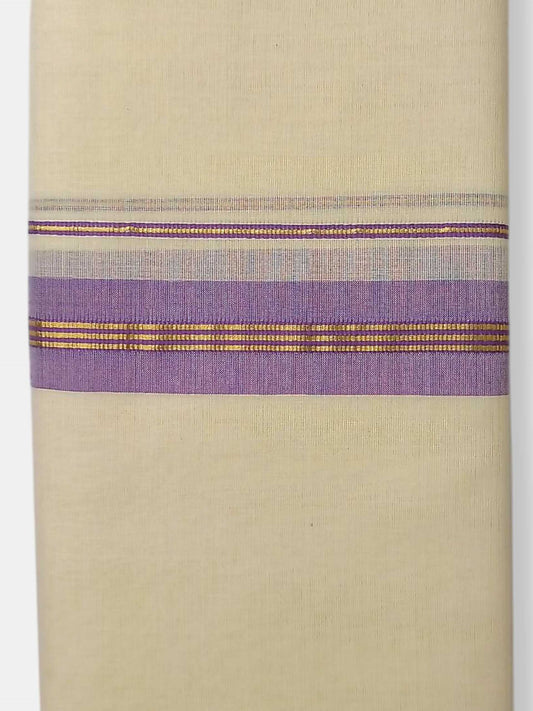 Balaramapuram Handloom Double Mundu Pure Cotton with Violet Border