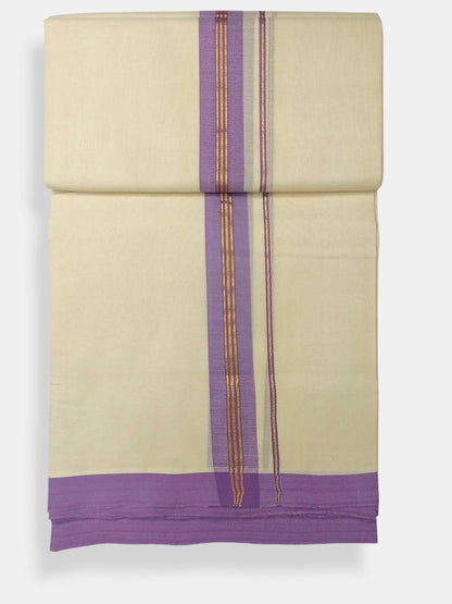 Balaramapuram Handloom Double Mundu Pure Cotton with Violet Border