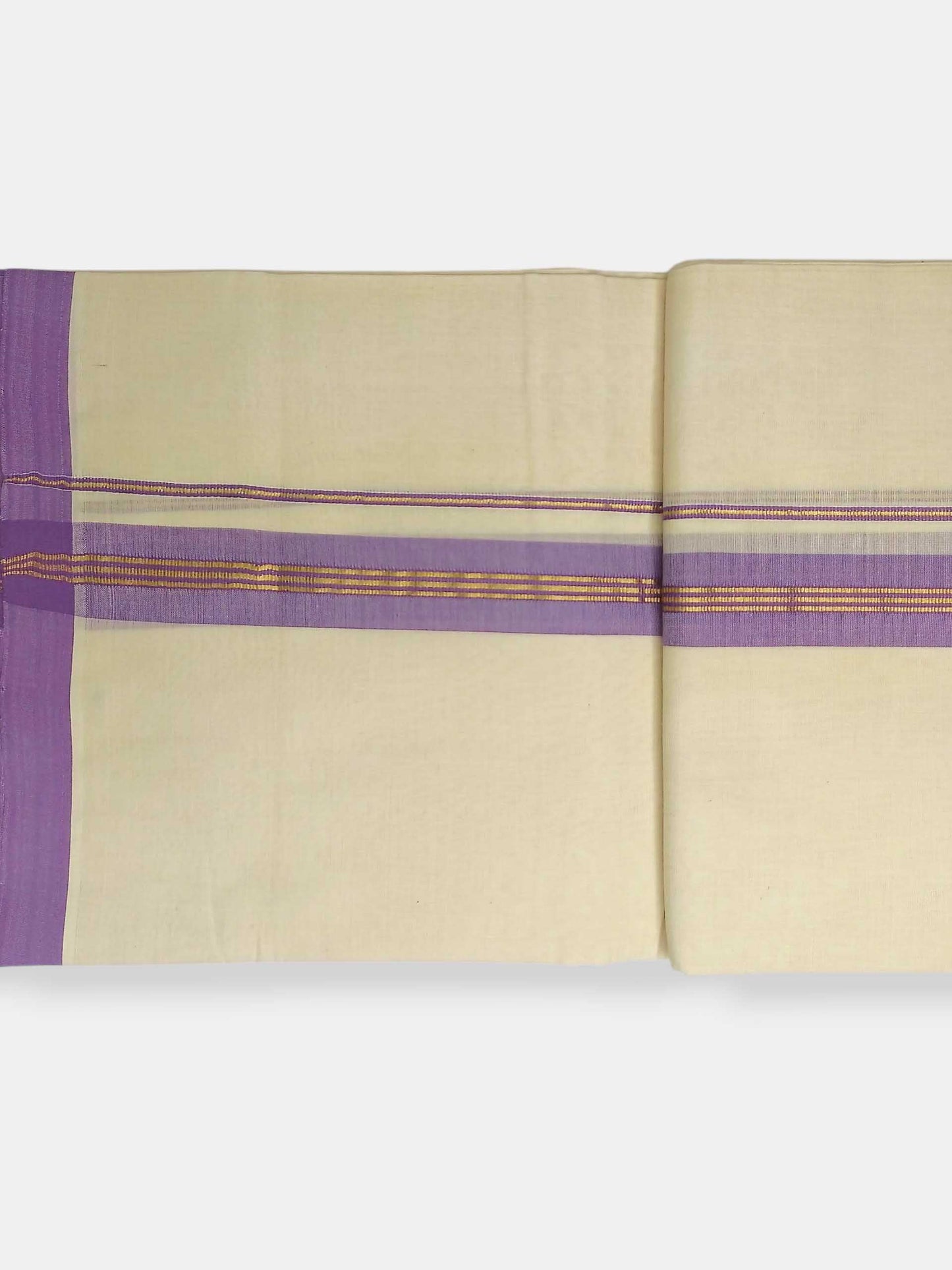 Balaramapuram Handloom Double Mundu Pure Cotton with Violet Border