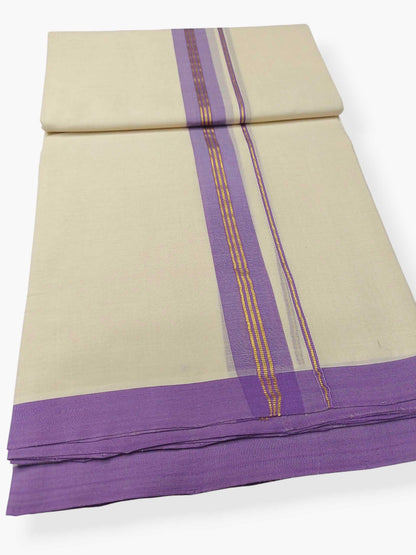 Balaramapuram Handloom Double Mundu Pure Cotton with Violet Border